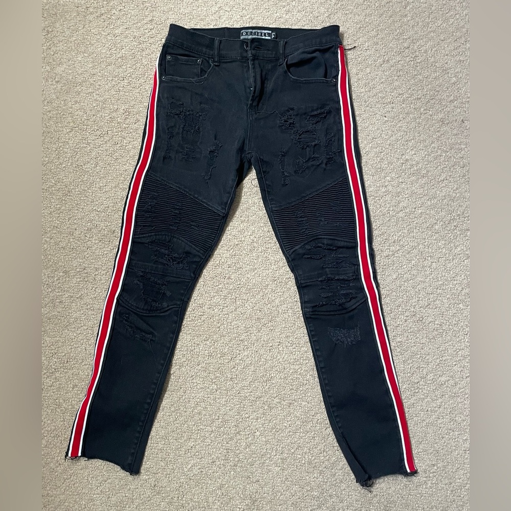 Thrifted stack kinky jeans black red striped‼️
